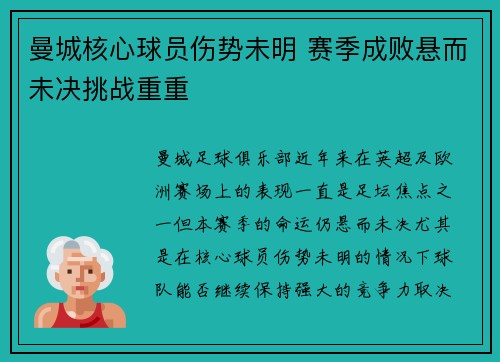曼城核心球员伤势未明 赛季成败悬而未决挑战重重