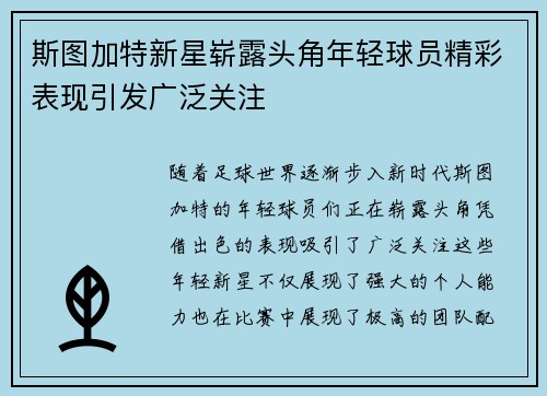 斯图加特新星崭露头角年轻球员精彩表现引发广泛关注